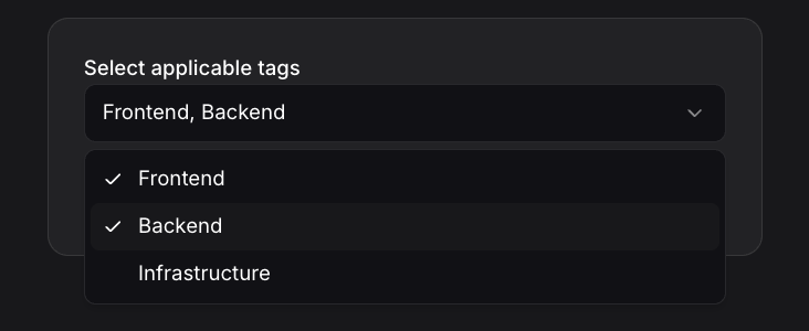A multi-choice field rendered in Vibe Work, showing tag options.